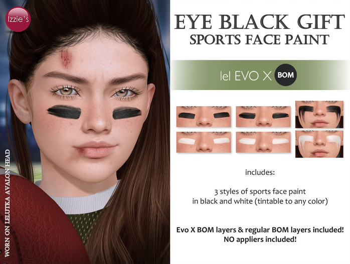 Second Life Marketplace Izzie's Eye Black Sports Face Paint Gift